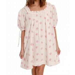 NWT Sofie the Label Minnie Babydoll Bow Print Mini Dress Women's Small Ivory